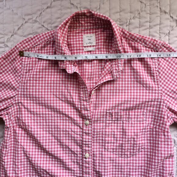100% Cotton Gap Women's Red Checked Gingham Button-Down Shirt with Embroidery - Picture 9 of 12